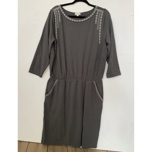 Garnet Hill Women's Grey  Elastic‎ Waist 3/4 Sleeve Midi Dress Size L Very Soft